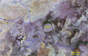Image of first section of open earth channels which start and spread out from the Lachlan River (far right) (Image: NoW)